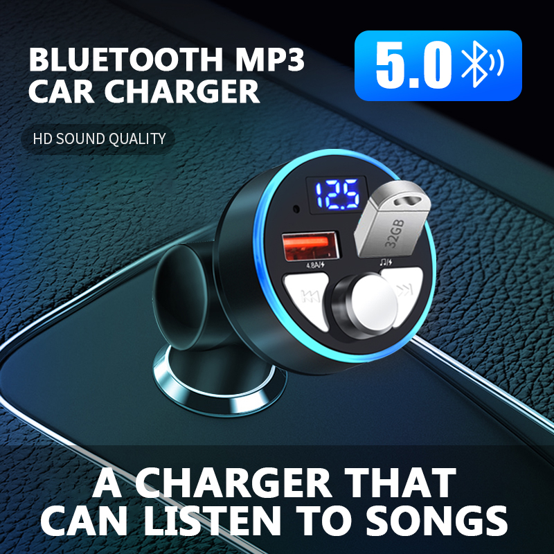 Car Charger Auto USB Cigarette Lighter Socket Bluetooth 5.0 FM Transmitter Handfree Support U Disk Music Play