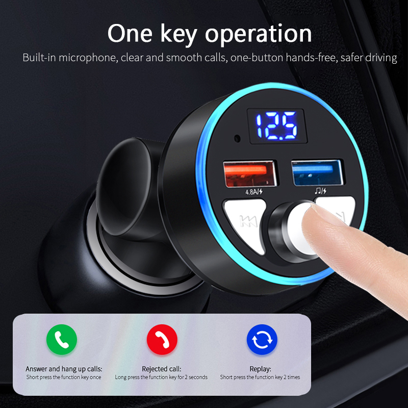 Car Charger Auto USB Cigarette Lighter Socket Bluetooth 5.0 FM Transmitter Handfree Support U Disk Music Play