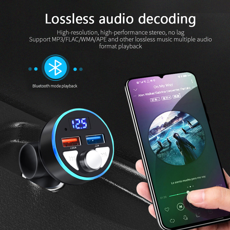 Car Charger Auto USB Cigarette Lighter Socket Bluetooth 5.0 FM Transmitter Handfree Support U Disk Music Play