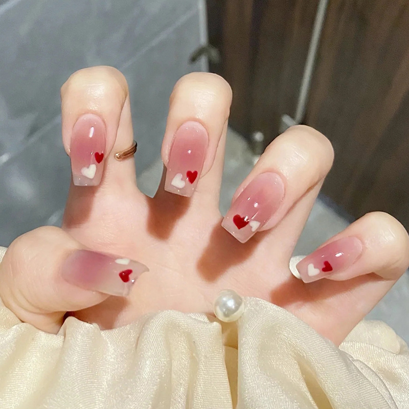 Nail Art Patch Ballet Nail Pink Tender Ice Transparent Love Gradient High-end Finished Product