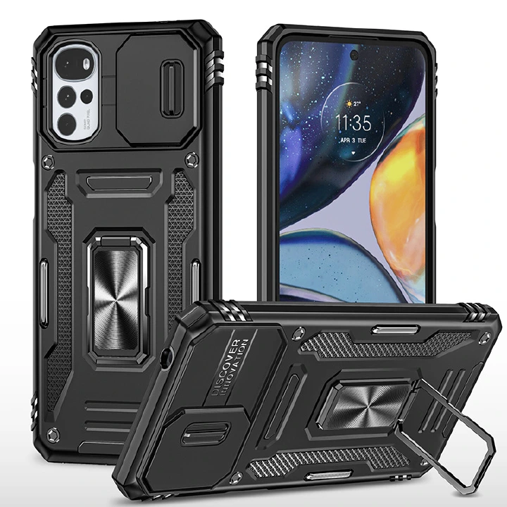 Luxury Slide Camera Lens Case for Motorola Moto G22 G Plus G stylus G Power (2022) Edge + Pro Kickstand Shockproof Cover