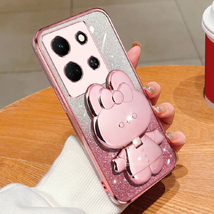 Luxury Electroplating Rabbit Mirror Bracket Phone Case For Infinix Note 30 VIP 30 30i 30 Pro 12 Pro 12 (G96) Zero 30 Glitter Protective Cover Black