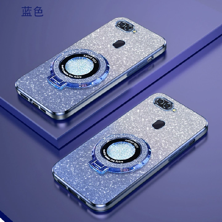 Magnetic Support Electroplate Phone Case For OPPO R15 A12 A5 A7 A5S A9 F11 Pro F9 F7 F5 A8 A31 A1K A15 A15S Glitter Powder Protective Cover