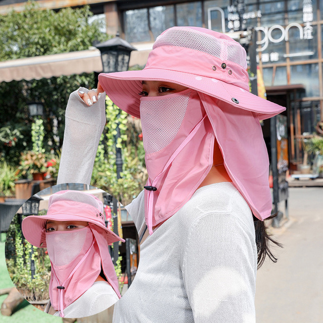 Summer Anti UV Protection Sun Hats For Women Men Waterproof Bucket Hat With Neck Flap Breathable Outdoor Hiking Fishing Hat