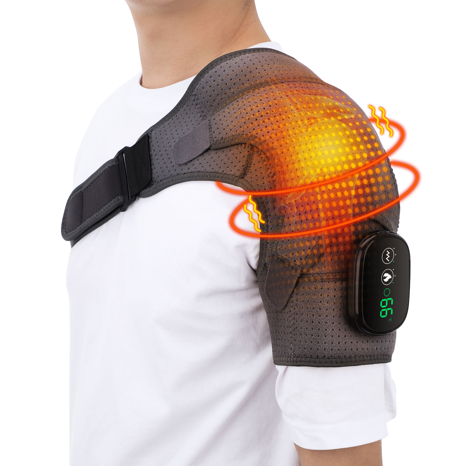 Adjustable LED Display Heated Vibration Shoulder Support Back Brace Single Shoulder Massager view 2