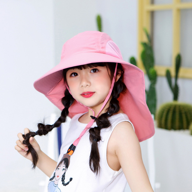 2022 New Kids Summer Hat Girls Boys Sun Hat with Neck Flap UV Protection Safari Hat Baby Child Summer Travel Cap 4-9 Years Old