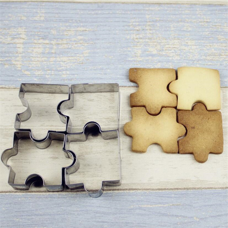 kitchen Stainless Steel Cookie Puzzle Shape Cookie Cutters Toast Cutter DIY Biscuit Dessert Bakeware Cake Fondant Mold Tools