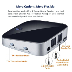 2 IN 1 Bluetooth 5.0 Receiver Transmitter CSR8670 Wireless Audio Adapter SPDIF 3.5MM AUX Audio For TV Car ATPX HD
