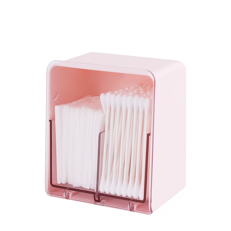 Creative Desktop Partition Double Layer Storage Box Cotton Swab Cosmetic Cotton Transparent Belt Cover Dust-proof Storage Box