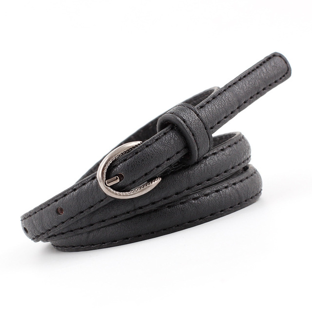 Fashion Womens Casual PU Leather Narrow Thin Buckle Strap Waist Belt Candy Skinny Waistband Belt Women