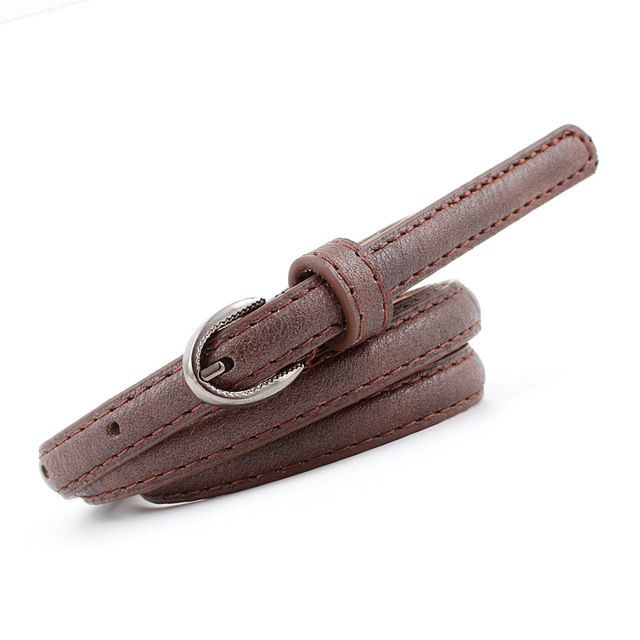 Fashion Womens Casual PU Leather Narrow Thin Buckle Strap Waist Belt Candy Skinny Waistband Belt Women