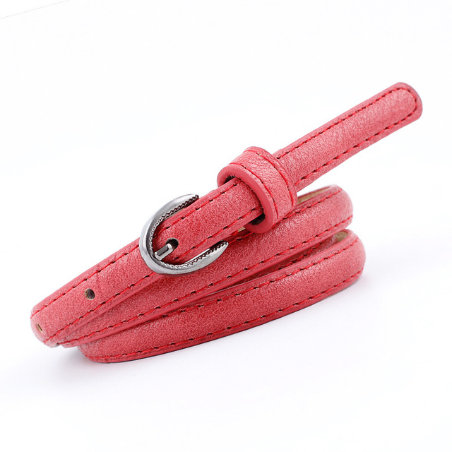 Fashion Womens Casual PU Leather Narrow Thin Buckle Strap Waist Belt Candy Skinny Waistband Belt Women
