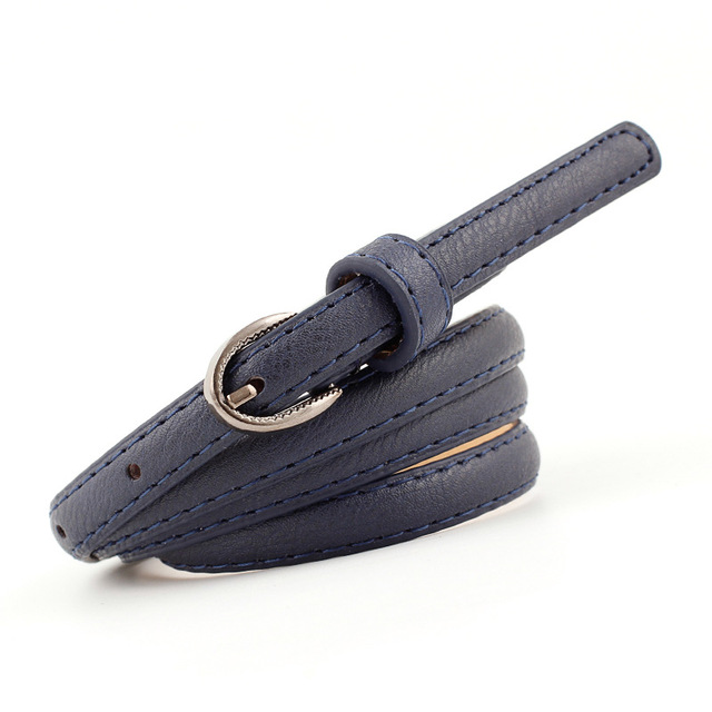 Fashion Womens Casual PU Leather Narrow Thin Buckle Strap Waist Belt Candy Skinny Waistband Belt Women