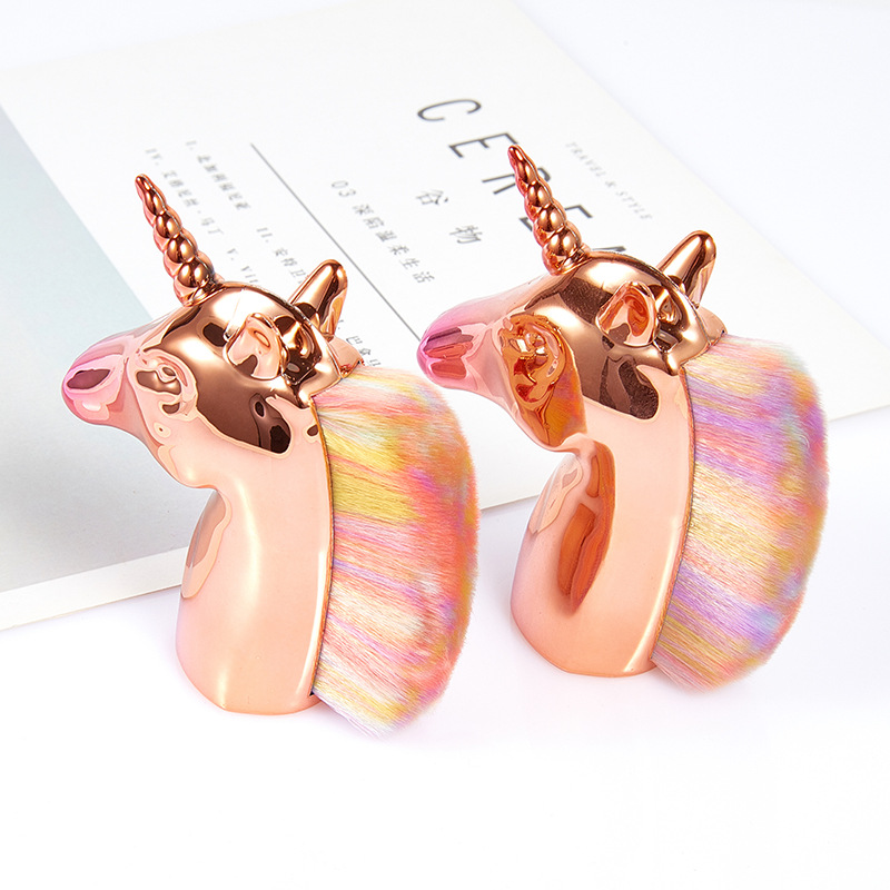 Hot 1pc Gold Horse Colorful Hair Face Brush Loose Powder Super Soft Blush Sculpting Cosmetic Beauty Make Up Tool
