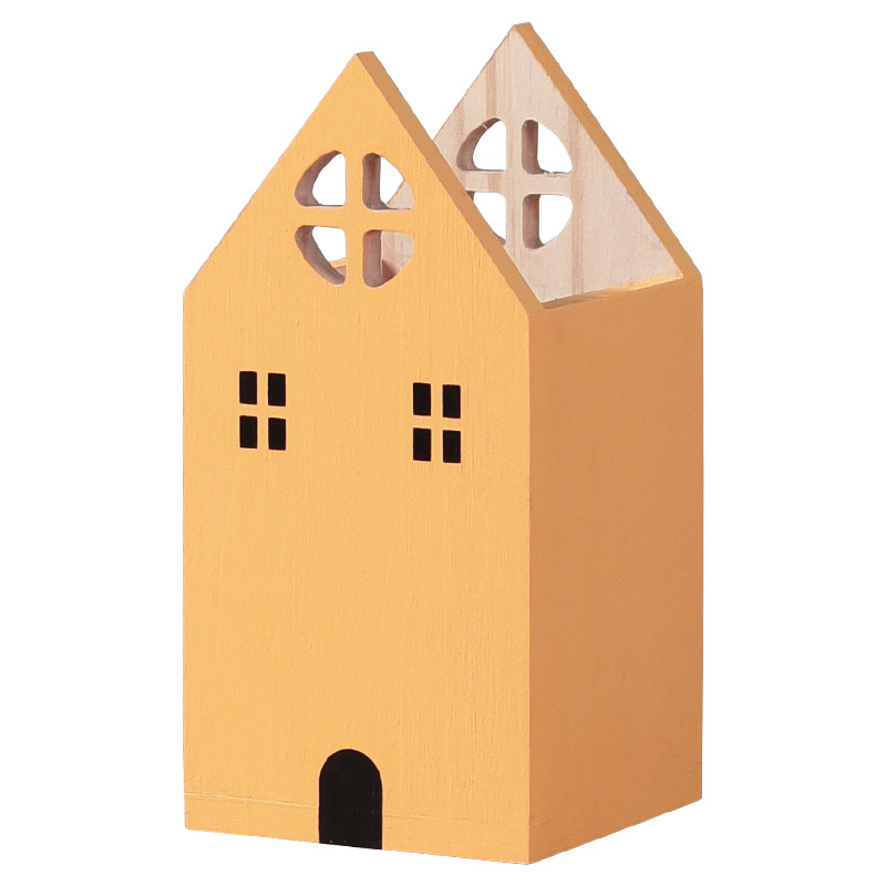 Pencil Cup Wooden Pen Holder Cute House Shape Desk Organizer Storage Box School Office Stationery Pen Organizer Desk Supplies