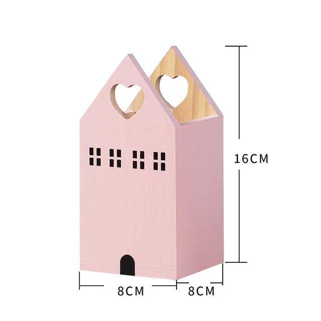 Pencil Cup Wooden Pen Holder Cute House Shape Desk Organizer Storage Box School Office Stationery Pen Organizer Desk Supplies