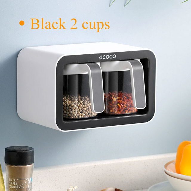 Wall-mounted Spice Rack Storage Box Sugar Bowl Salt Shaker Seasoning Container Spice Box with Spoon Kitchen Supplies Set
