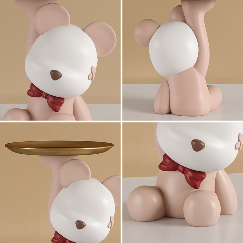 Cute Resin Bear Figurine Tray Modern Home Decoration Accessories Kawaii Room Decor Statue Living Room Snack Candy Storage Tray
