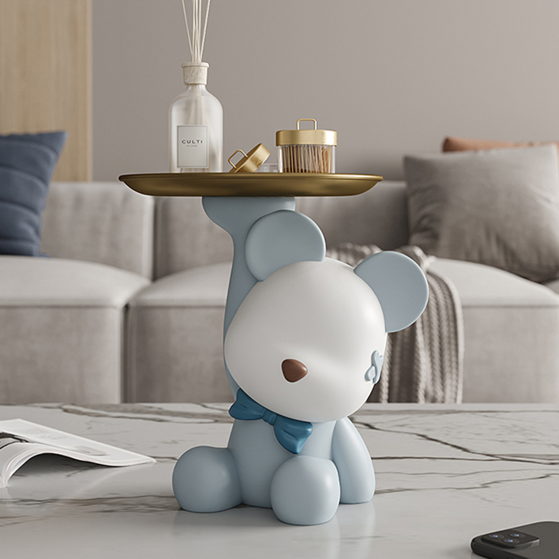 Cute Resin Bear Figurine Tray Modern Home Decoration Accessories Kawaii Room Decor Statue Living Room Snack Candy Storage Tray