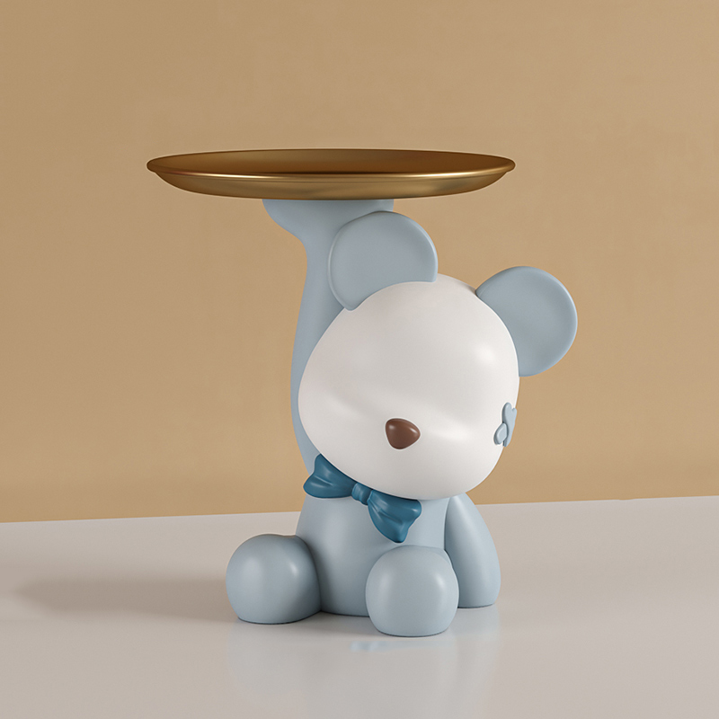 Cute Resin Bear Figurine Tray Modern Home Decoration Accessories Kawaii Room Decor Statue Living Room Snack Candy Storage Tray