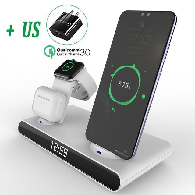6 in 1 30W Wireless Charger Station For iPhone 13 12 11 Pro Max Mini Qi Fast Charging for Apple Watch 7-1 Airpods Pro with Clock