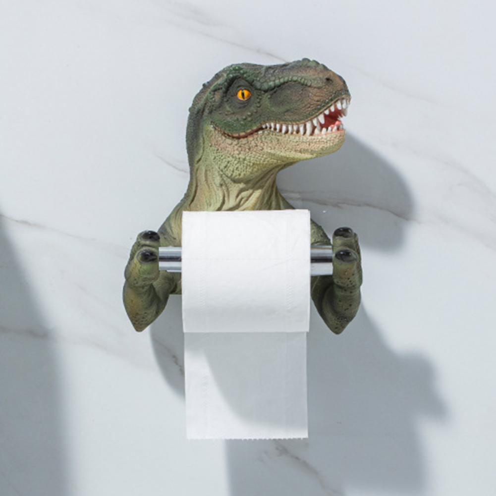 Toilet Paper Holder Wall Mounted Self Adhesive Resin Dinosaur Toilet Paper Roll Tissue Towel Holder Rack Barrel for Bathroom