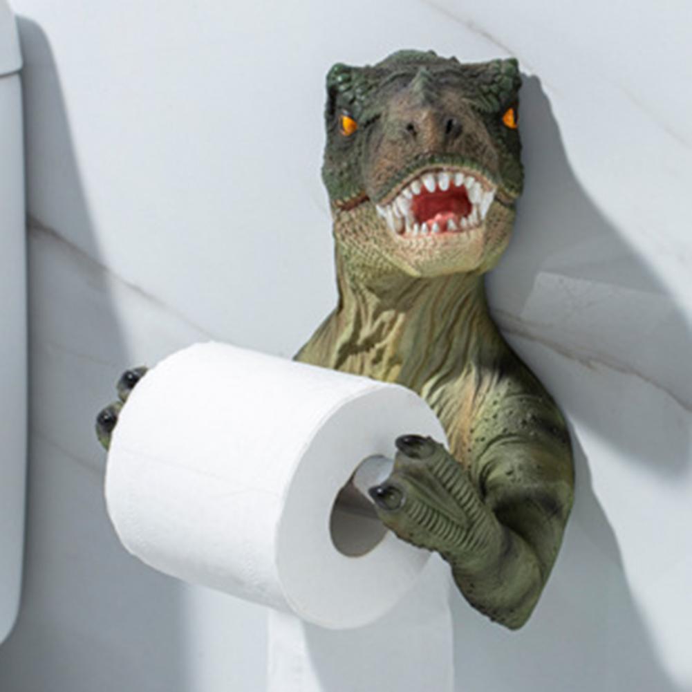 Toilet Paper Holder Wall Mounted Self Adhesive Resin Dinosaur Toilet Paper Roll Tissue Towel Holder Rack Barrel for Bathroom