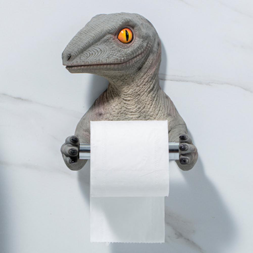 Toilet Paper Holder Wall Mounted Self Adhesive Resin Dinosaur Toilet Paper Roll Tissue Towel Holder Rack Barrel for Bathroom