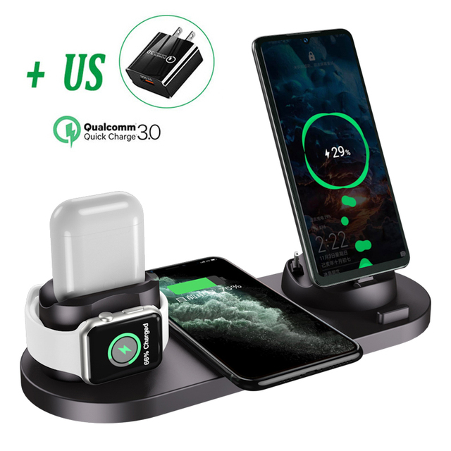 30W 6 in 1 Qi Wireless Charger Stand For iPhone 13 12 11 XS XR 8 Fast Charging Dock Station for Airpods Pro Apple Watch iWatch 7