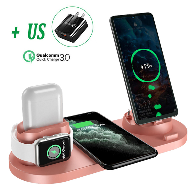 30W 6 in 1 Qi Wireless Charger Stand For iPhone 13 12 11 XS XR 8 Fast Charging Dock Station for Airpods Pro Apple Watch iWatch 7