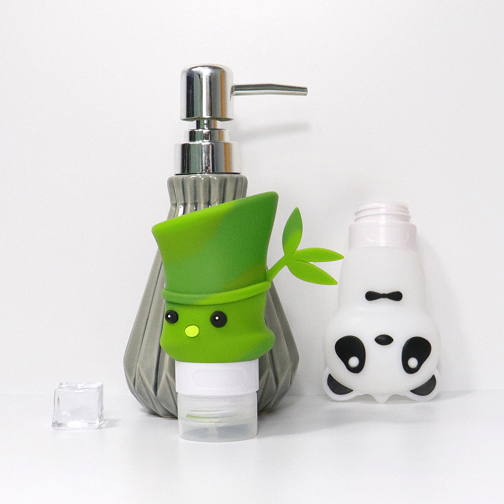2Pcs Cute Shape 60ml Bamboo 90ml Panda Travel Shampoo Gel Lotion Storage Bottle Leakproof Silicone Cosmetic Refill Container Bathroom Products