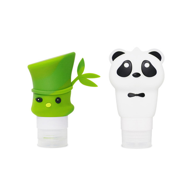 2Pcs Cute Shape 60ml Bamboo 90ml Panda Travel Shampoo Gel Lotion Storage Bottle Leakproof Silicone Cosmetic Refill Container Bathroom Products