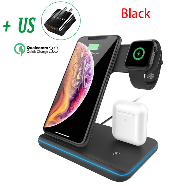 30W Fast  Wireless Charger Stand For iPhone 13 12 11 XS XR X 8 3 in 1 Charging Dock Station for Apple Watch 7 6 SE Airpods Pro