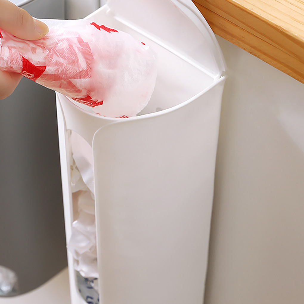 Kitchen Wall-Mounted Plastic Bag Storage Holder Garbage Pouch Saver