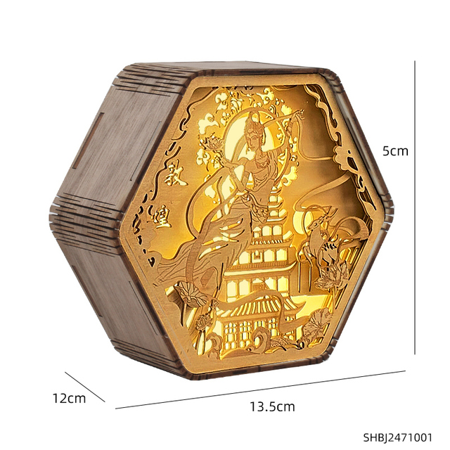 Creative Wood Carving Bedside Lamp Chinese Home Decor Accessories Bedroom Desktop Decoration Ancient Style Wooden Night Light