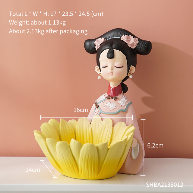 Ancient Court Girl Statue Chinese-style Character Statue Tray Living Room Desktop Fruit Storage Tray Beautiful Girl Home Decor