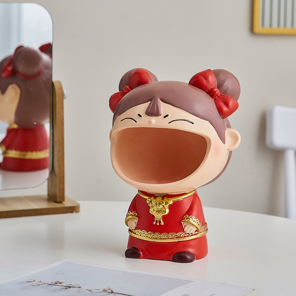 Chinese Style Big Mouth Couple Figurine Home Decoration Creative Storage Decoration Room Desktop Key Debris Storage Box Decor