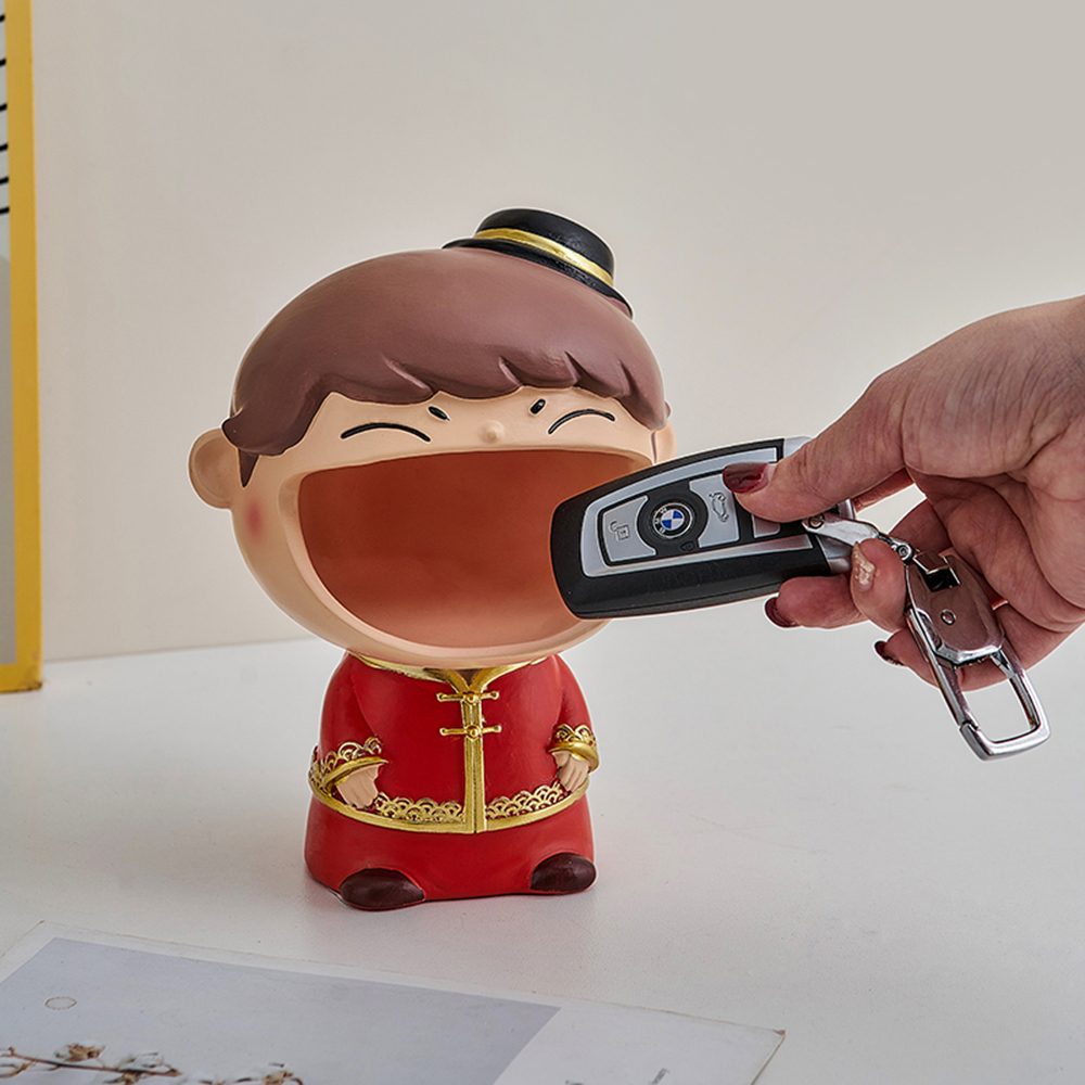 Chinese Style Big Mouth Couple Figurine Home Decoration Creative Storage Decoration Room Desktop Key Debris Storage Box Decor