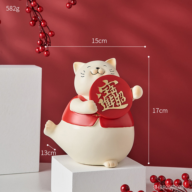 Creative Resin Maneki Neko Statue Lucky Cat Sculpture Japanese Style Home Decoration Fortune Cat Feng Shui Ornament Wedding Gift