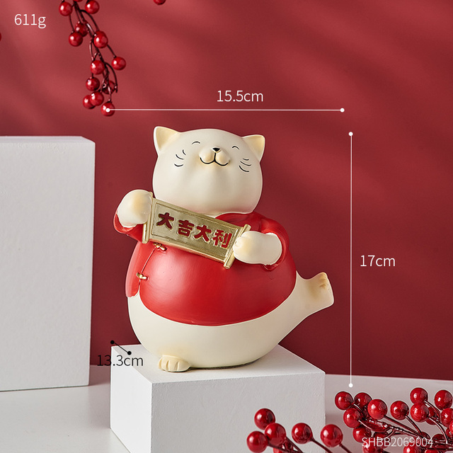 Creative Resin Maneki Neko Statue Lucky Cat Sculpture Japanese Style Home Decoration Fortune Cat Feng Shui Ornament Wedding Gift