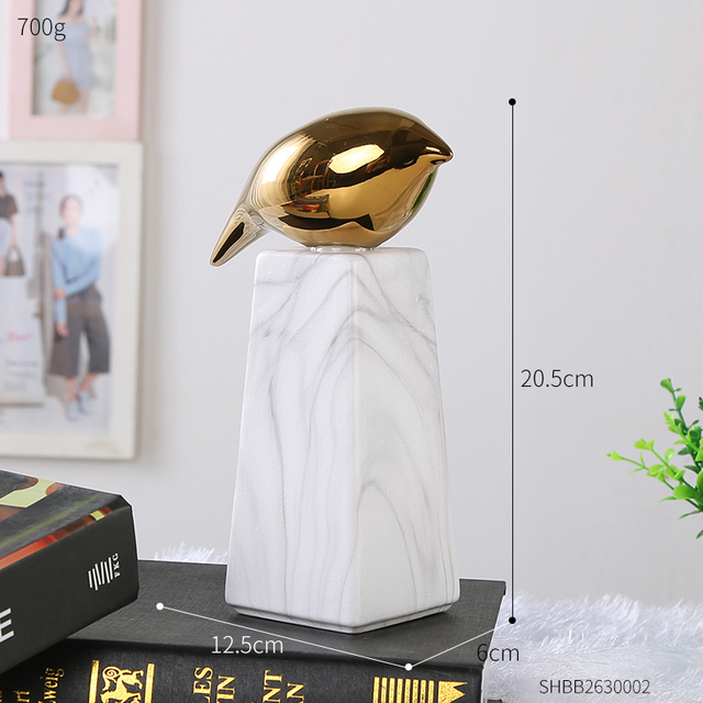 Luxury Golden Bird Figurines Crystal Base Nordic Home Decor Ceramic Bird Animal Statue Room Office Bookshelf Decor Ornament Gift