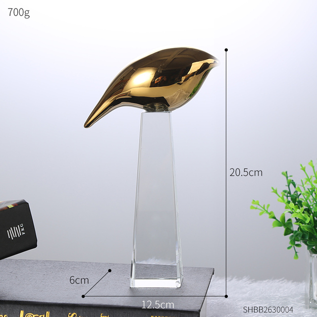 Luxury Golden Bird Figurines Crystal Base Nordic Home Decor Ceramic Bird Animal Statue Room Office Bookshelf Decor Ornament Gift