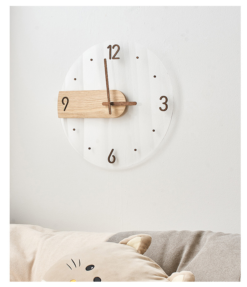 Simple Home Decoration Accessories Solid Wood Pointer Acrylic Clock Nordic Style Bedroom Living Room Creative Wall Clock Gift