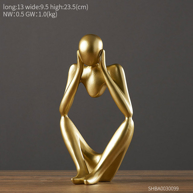 Abstract Thinker Statue Golden Decoration Nordic Home Decor Character Sculpture Living Room Decor Office Desktop Ornament Gift