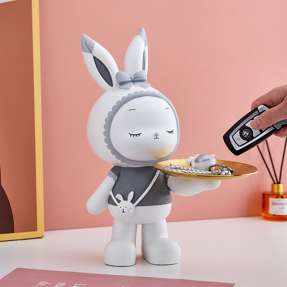 Modern Home Decoration Kawaii Rabbit Statue Tray Living Room Decor Desktop Snack Fruit Tray Creative Cartoon Animal Statue Gift