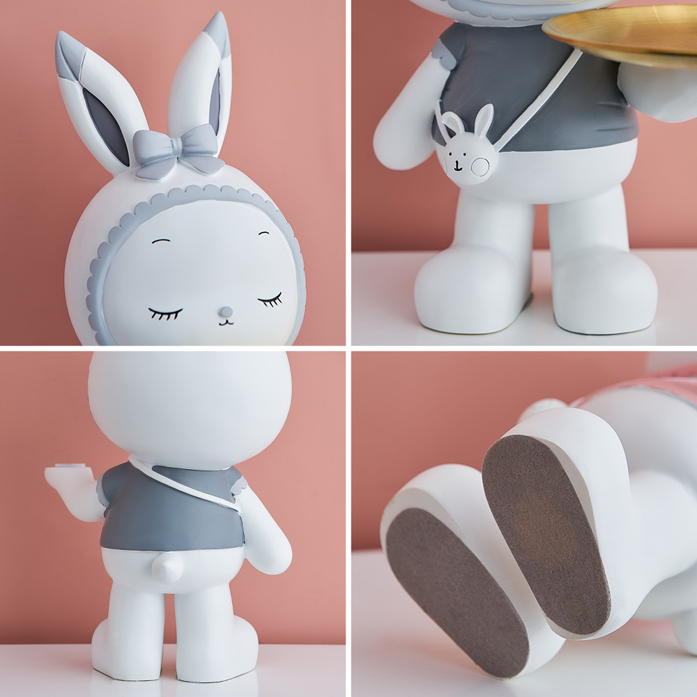 Modern Home Decoration Kawaii Rabbit Statue Tray Living Room Decor Desktop Snack Fruit Tray Creative Cartoon Animal Statue Gift