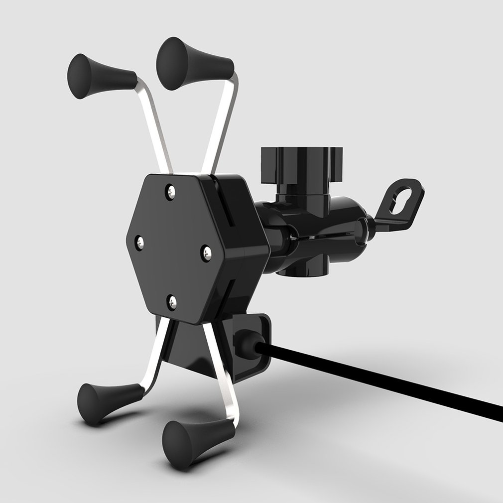 Motorcycle Scooter X-Type Charger Mobile Phone Holder Bracket Black USB Car Charging Source Navigation with Waterproof Switch