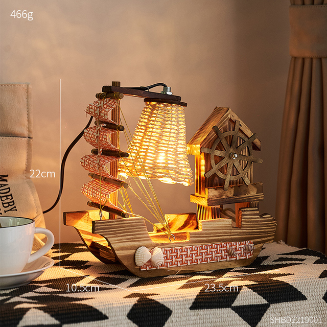 Wooden Sailboat Model Ornaments Creative Home Decoration Accessories Night Lamp Living Room Desktop Decor Bedroom Bedside Lamp
