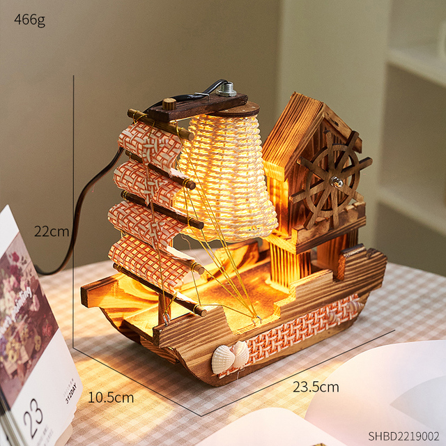 Wooden Sailboat Model Ornaments Creative Home Decoration Accessories Night Lamp Living Room Desktop Decor Bedroom Bedside Lamp