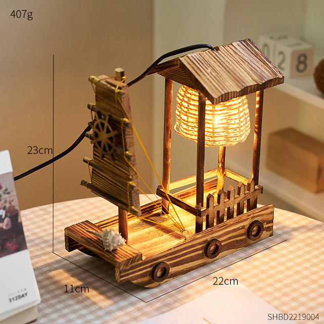Wooden Sailboat Model Ornaments Creative Home Decoration Accessories Night Lamp Living Room Desktop Decor Bedroom Bedside Lamp